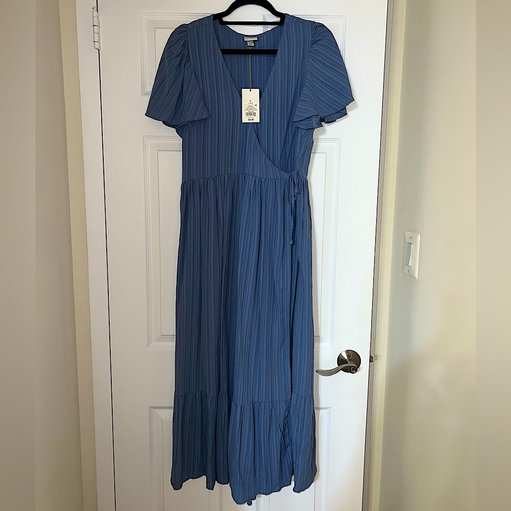 NEVER WORN blue wrap maxi dress